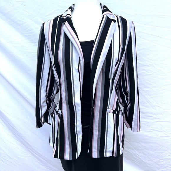 Jackets & Blazers - Pink, Black, White, and Grey Striped Blazer